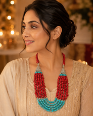 Crimson Aqua Agate Five-Layer Necklace