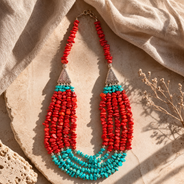 Crimson Aqua Agate Five-Layer Necklace