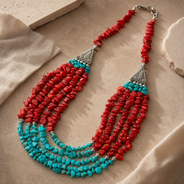 Crimson Aqua Agate Five-Layer Necklace