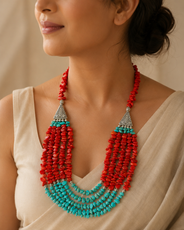 Crimson Aqua Agate Five-Layer Necklace