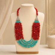 Crimson Aqua Agate Five-Layer Necklace