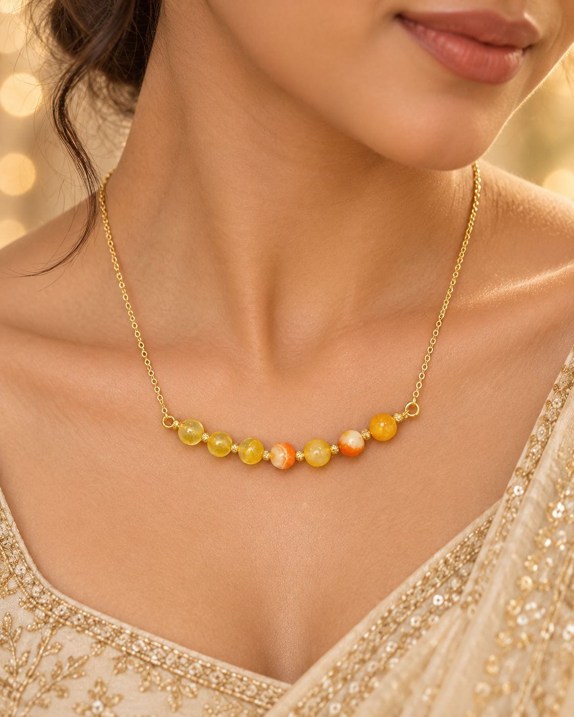 Sunlit Carnelian Brass-Spacer Mini Necklace
