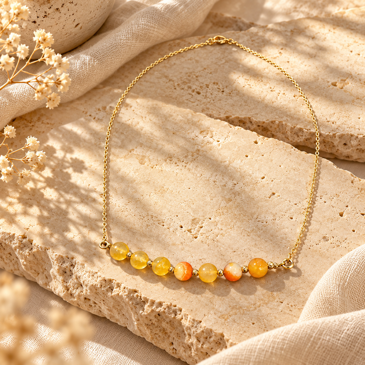 Sunlit Carnelian Brass-Spacer Mini Necklace