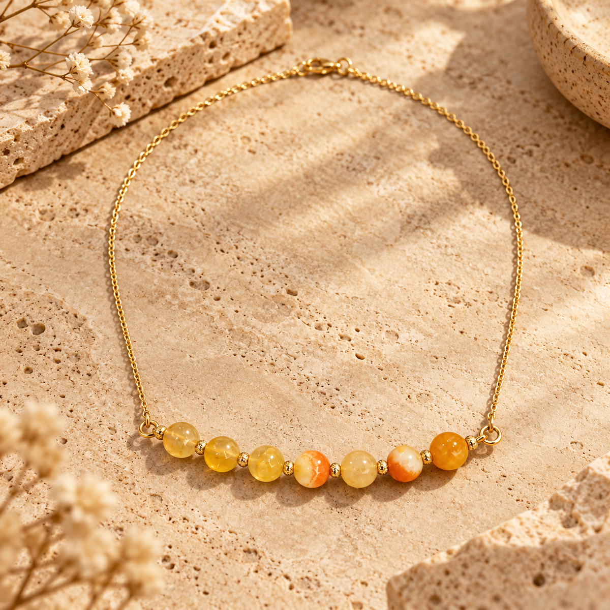 Sunlit Carnelian Brass-Spacer Mini Necklace