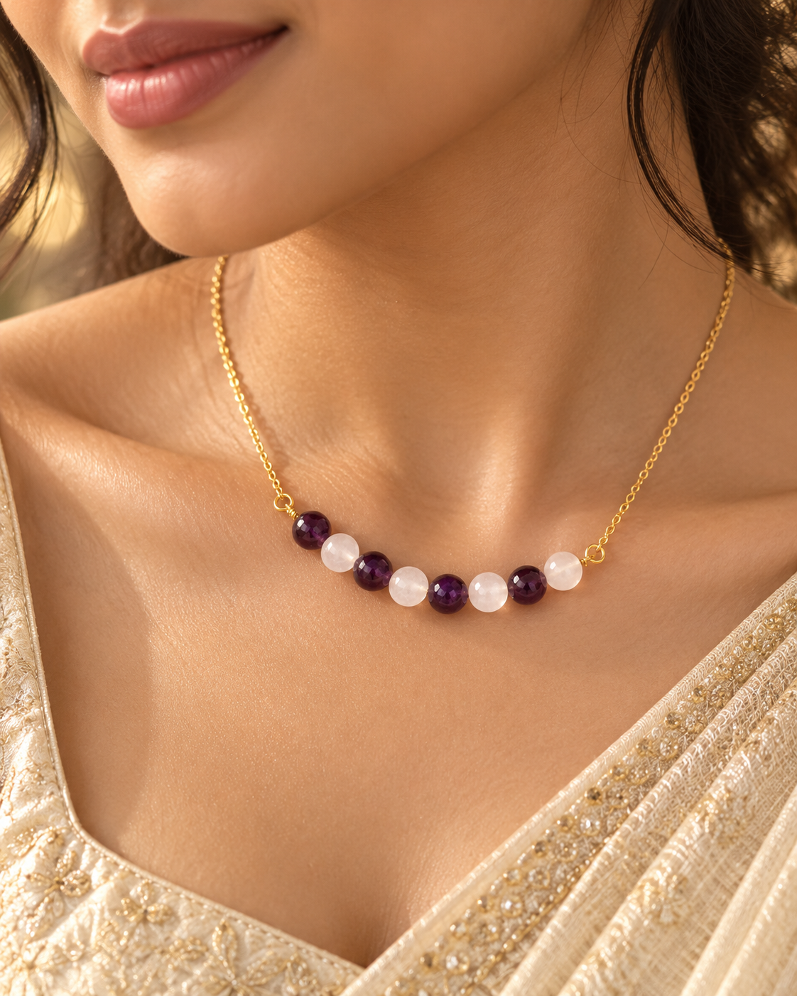 Violet Crystal Amethyst & Clear Quartz Mini Necklace