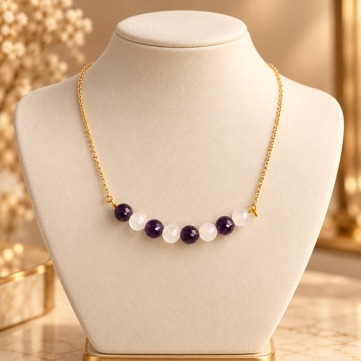 Violet Crystal Amethyst & Clear Quartz Mini Necklace