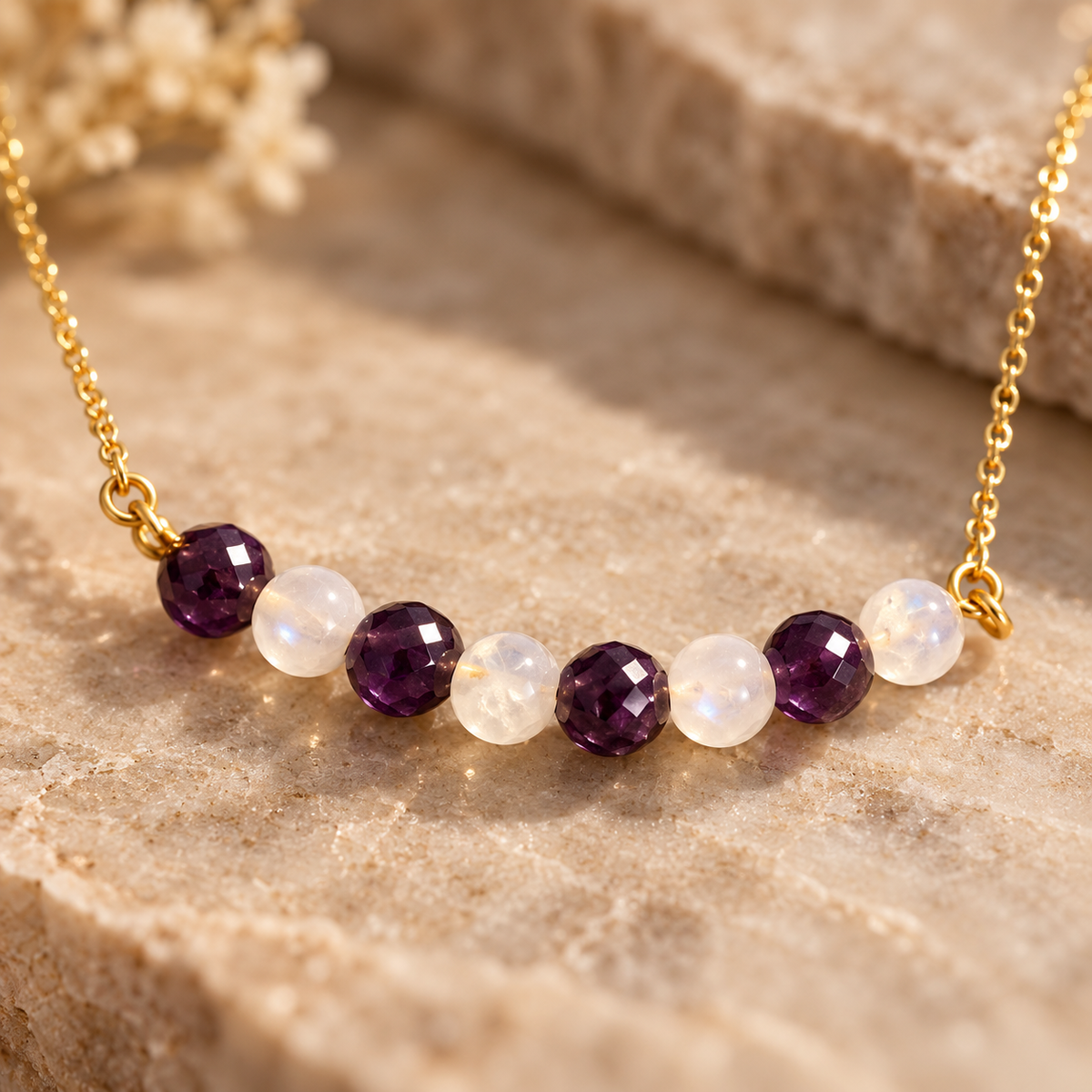Violet Crystal Amethyst & Clear Quartz Mini Necklace