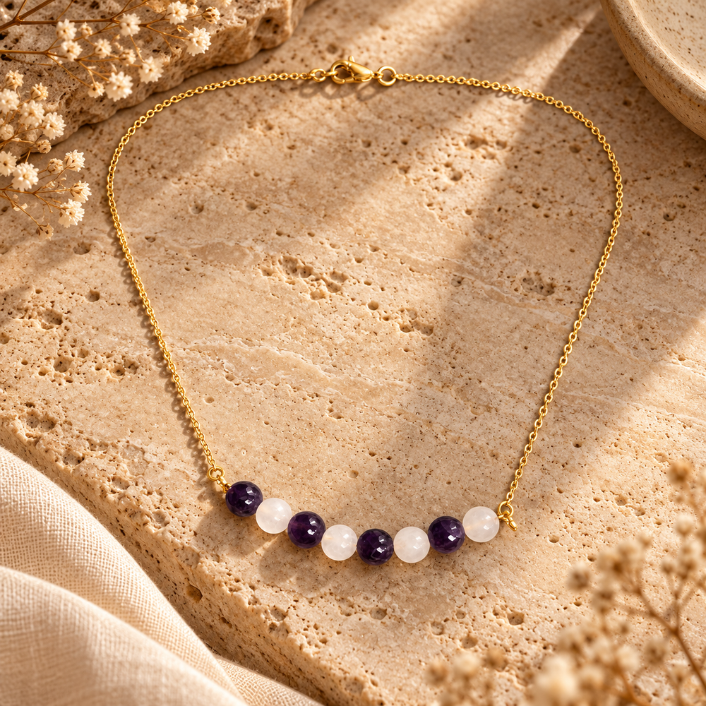 Violet Crystal Amethyst & Clear Quartz Mini Necklace