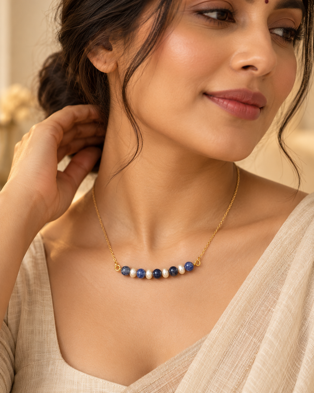 Indigo Pearl Blue Onyx Mini Necklace