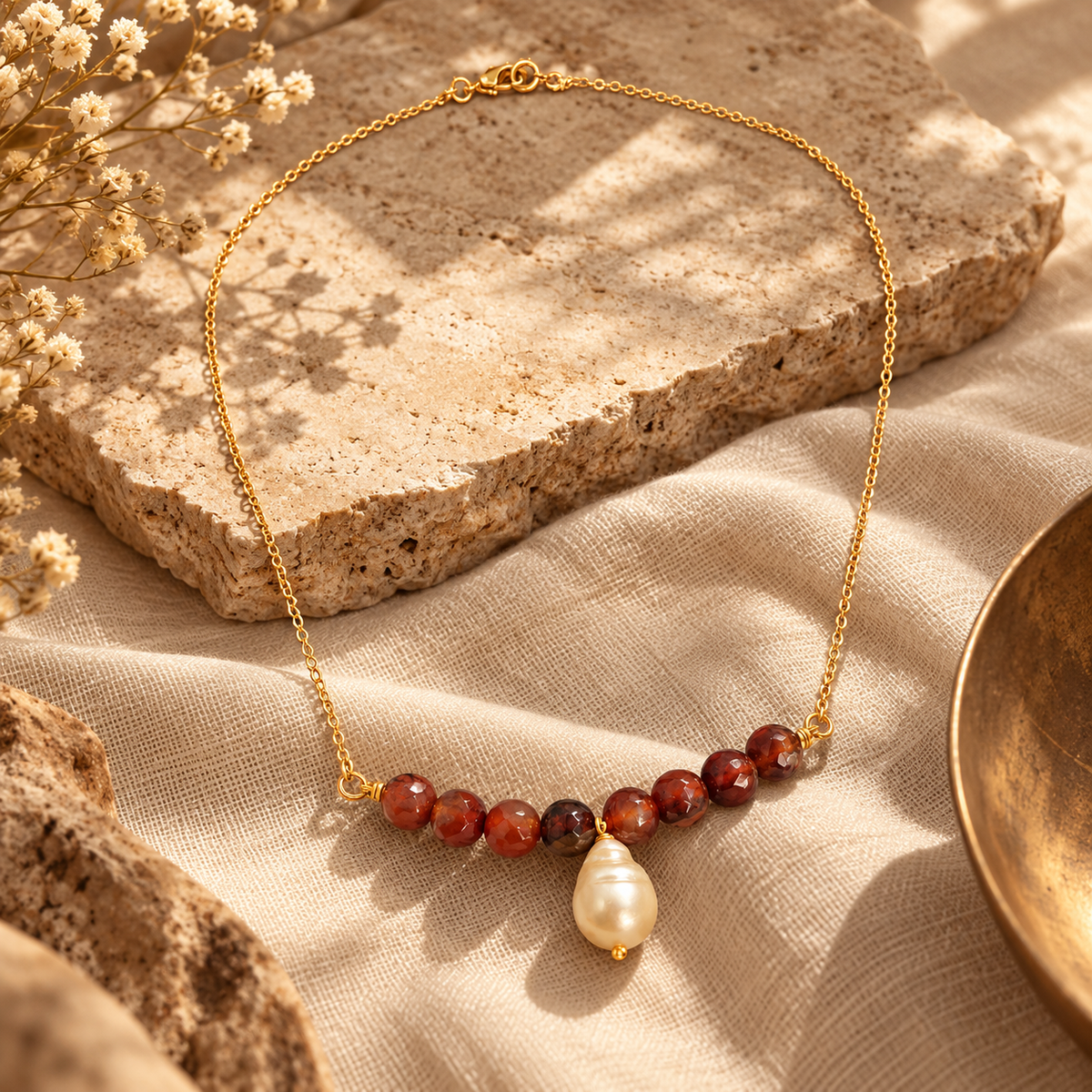 Garnet Tide Freshwater Coin Pearl Necklace