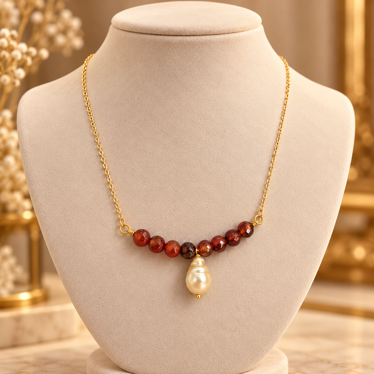 Garnet Tide Freshwater Coin Pearl Necklace