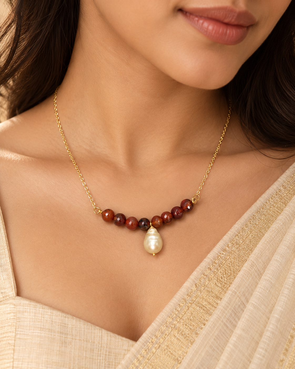Garnet Tide Freshwater Coin Pearl Necklace