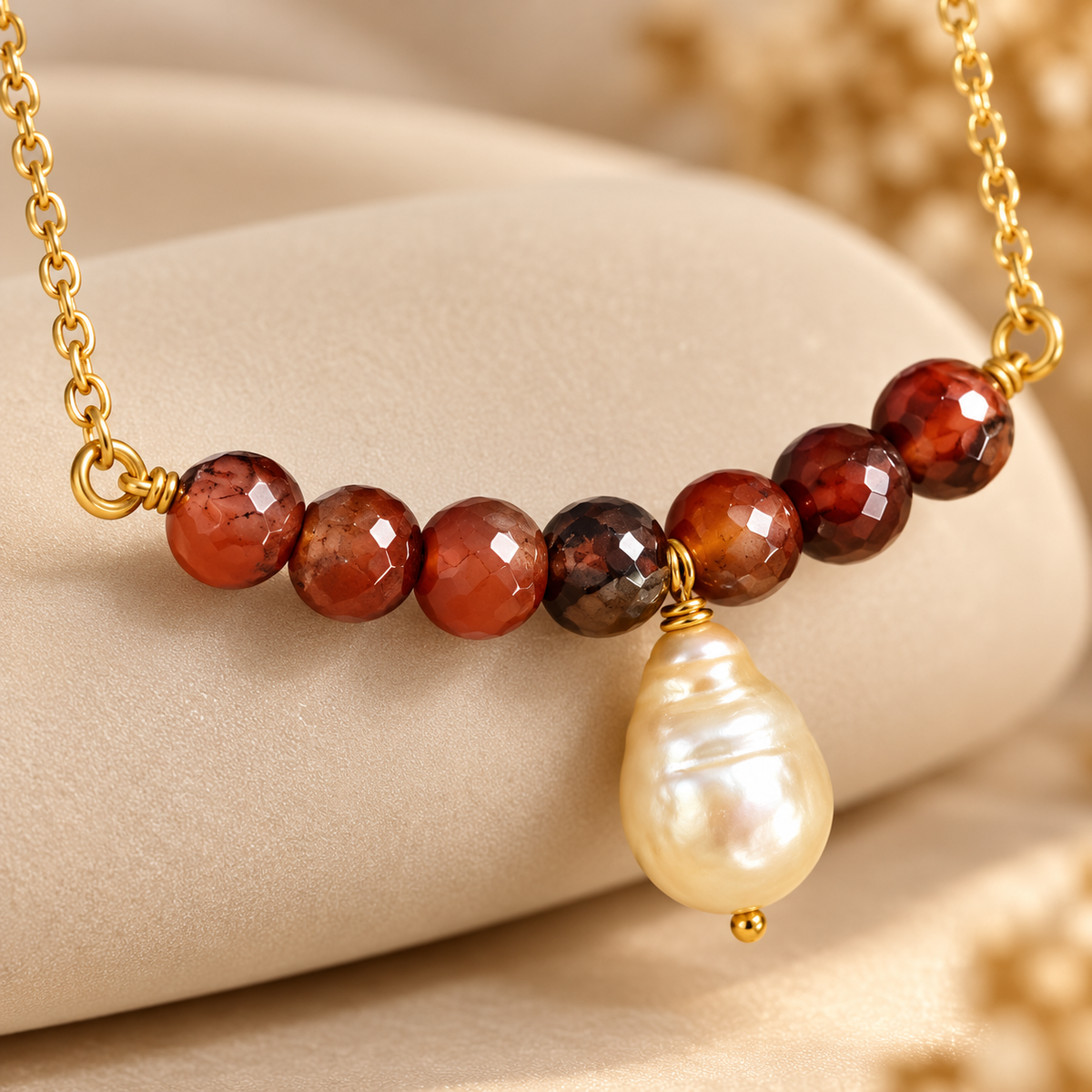 Garnet Tide Freshwater Coin Pearl Necklace