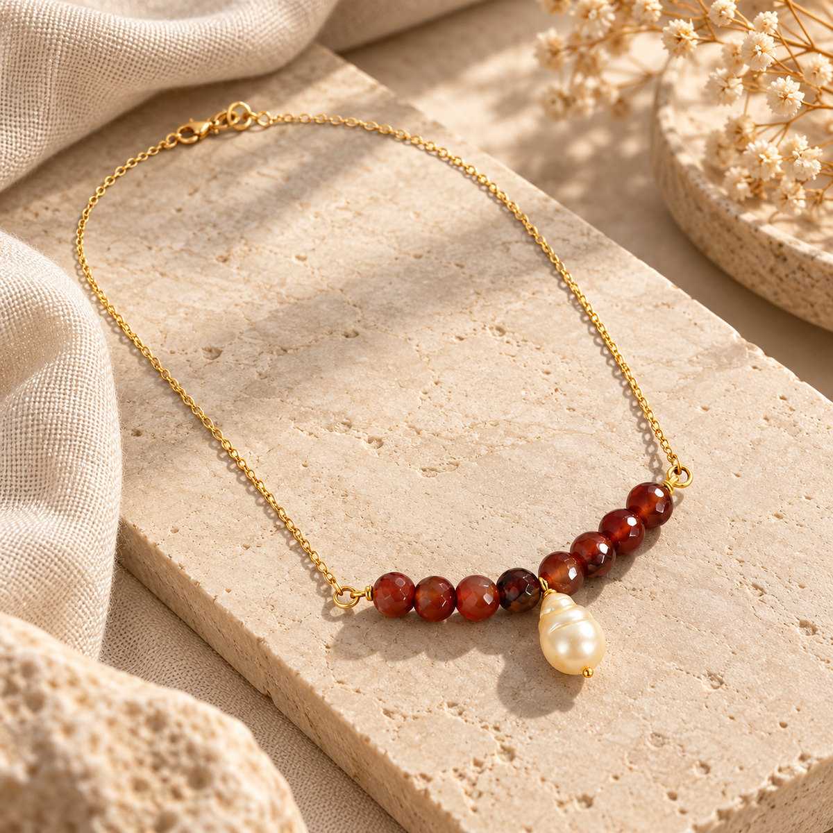 Garnet Tide Freshwater Coin Pearl Necklace