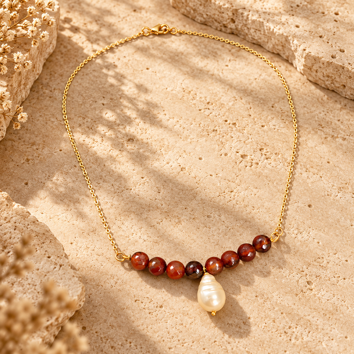 Garnet Tide Freshwater Coin Pearl Necklace