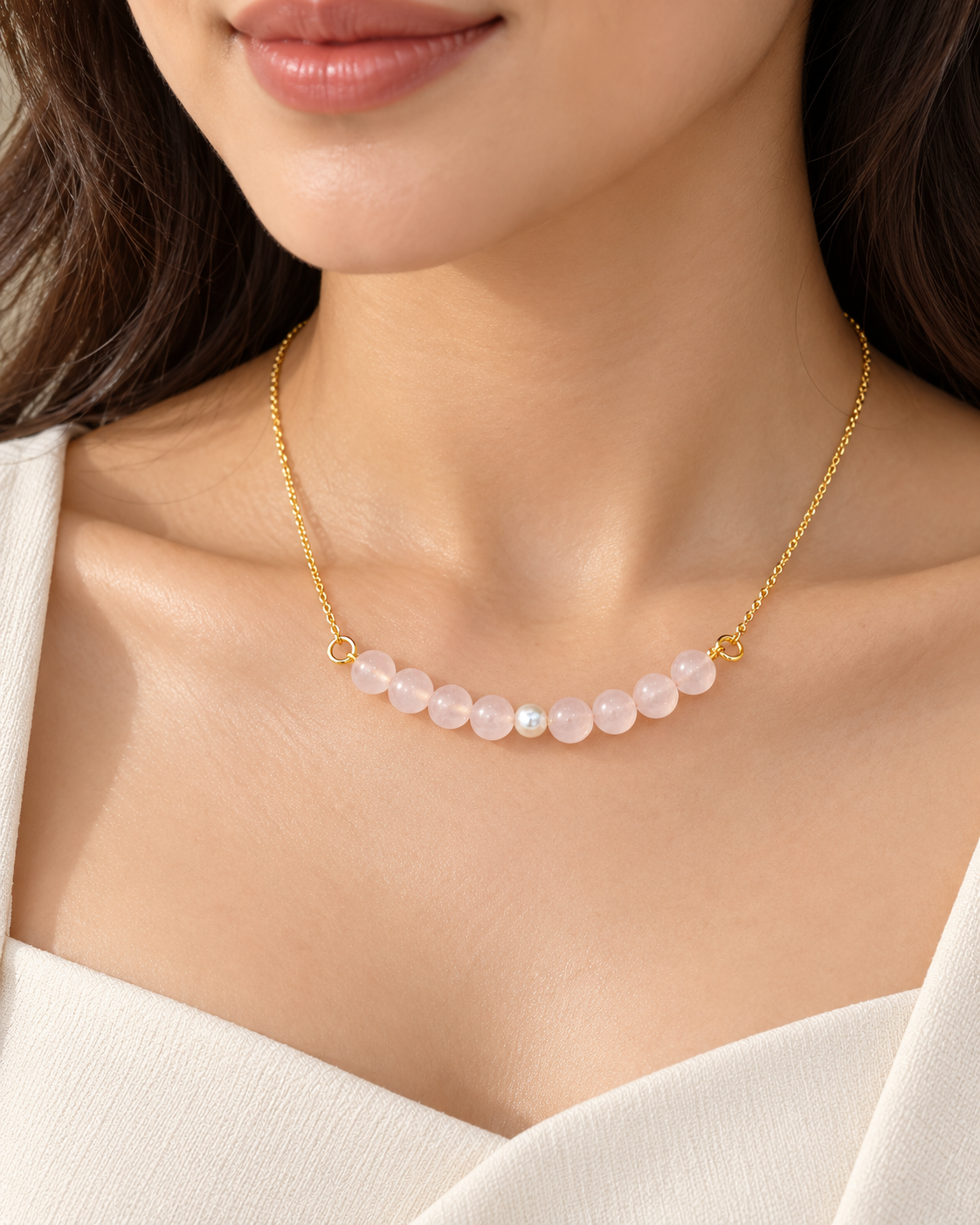 Blush Pearl Rose Quartz Mini Necklace