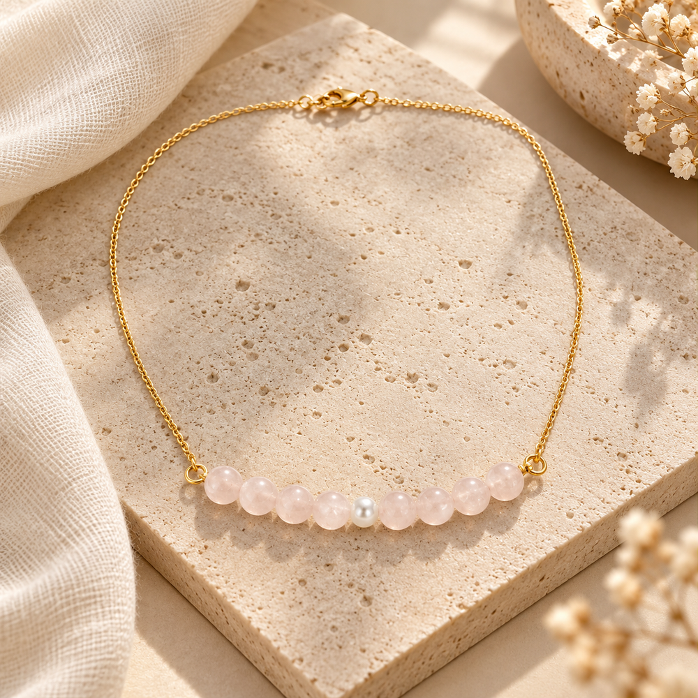 Blush Pearl Rose Quartz Mini Necklace