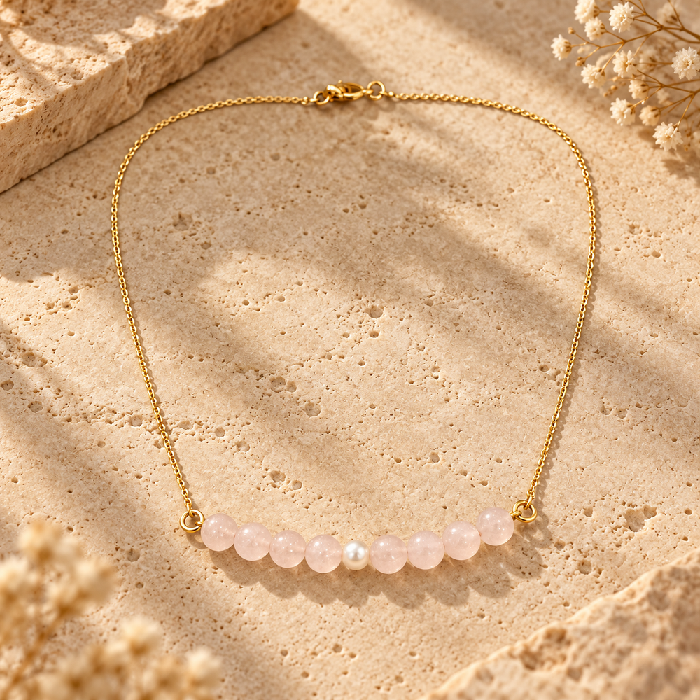Blush Pearl Rose Quartz Mini Necklace