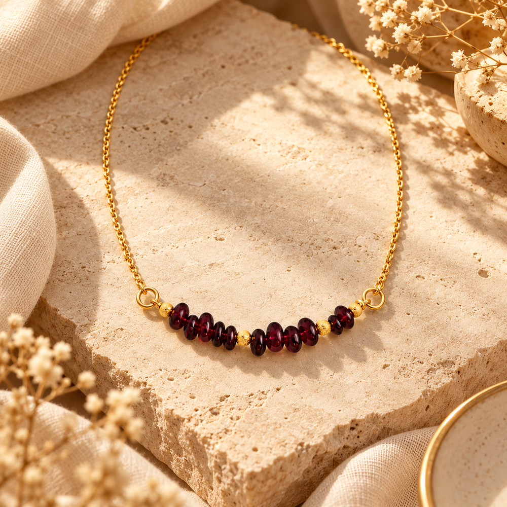 Wine Glow Garnet Chip Mini Necklace