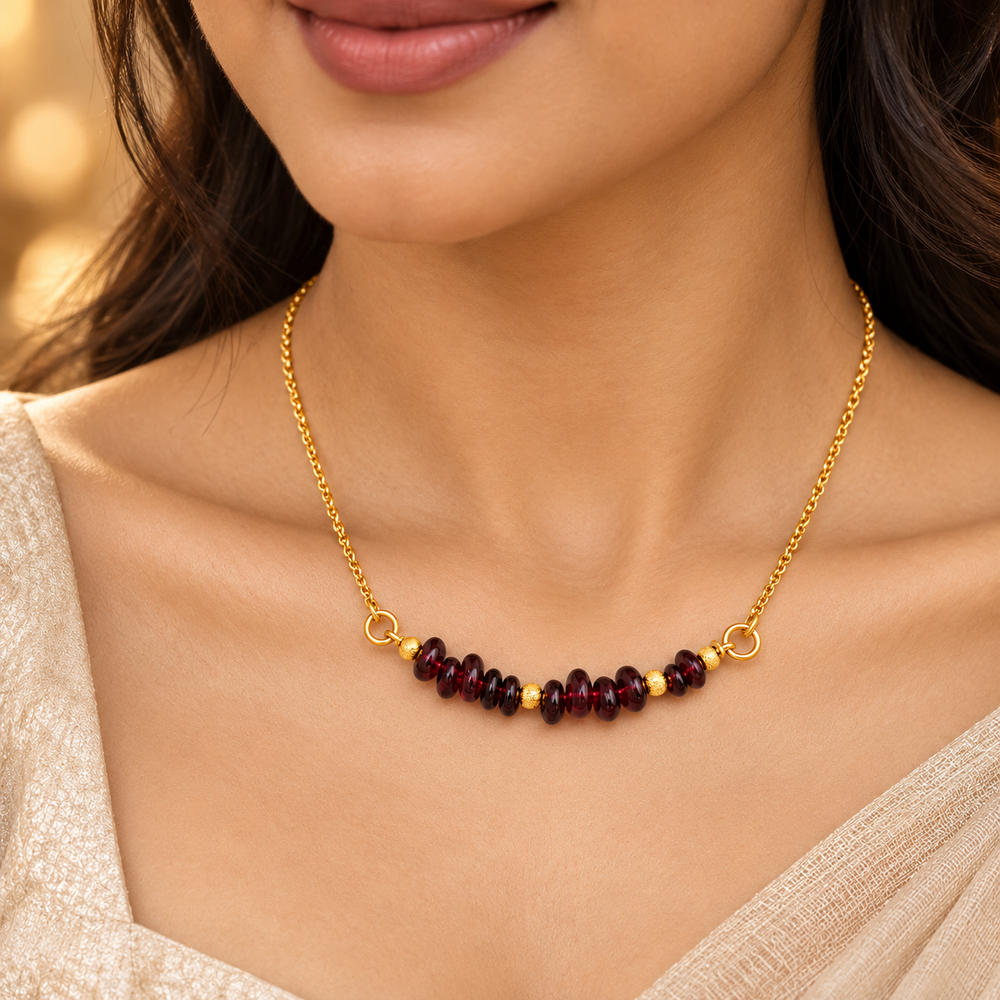 Wine Glow Garnet Chip Mini Necklace