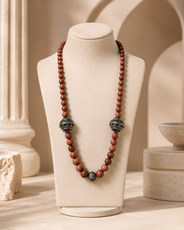 Angled view of Brown Oxidised Goldstone Necklace handcrafted by Pathrohi