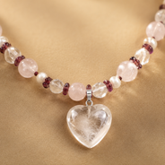 Detailed view of Blush Agate Heart Pendant Necklace showing stone and bead arrangement