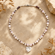 Front view of Blush Agate Heart Pendant Necklace handcrafted by Pathrohi