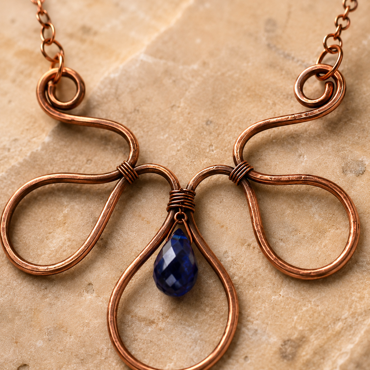 Detailed view of Copper Bloom Wire Statement Set showing stone and bead arrangement