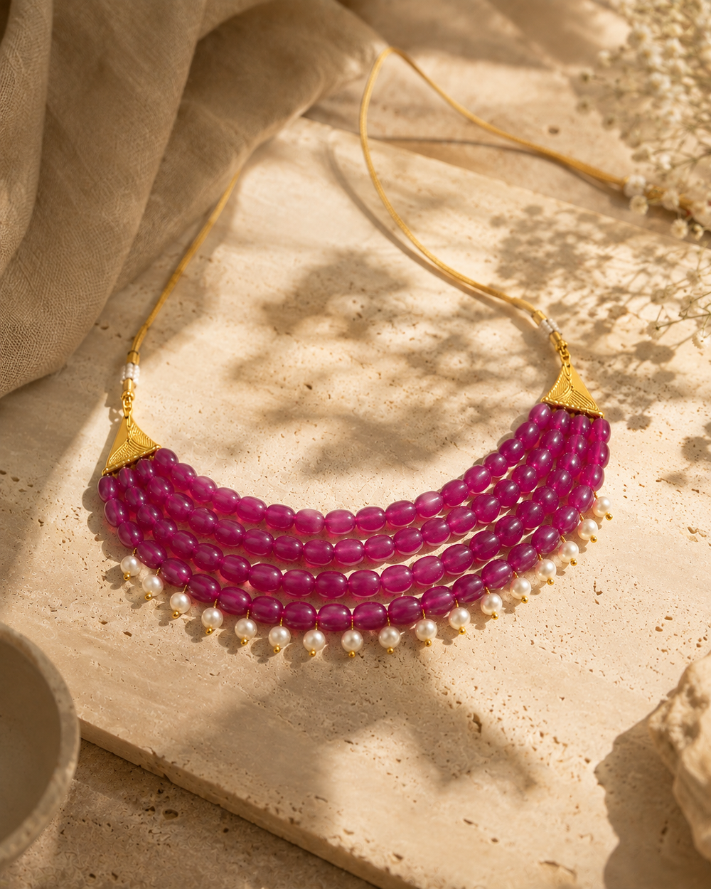 Fuchsia Royale Pearl Choker – view 1 | Pathrohi