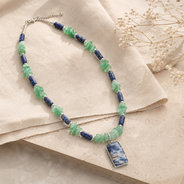 Angled view of Sodalite Aventurine Pendant Necklace handcrafted by Pathrohi