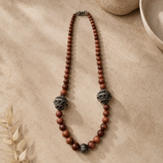 Front view of Brown Oxidised Goldstone Necklace handcrafted by Pathrohi