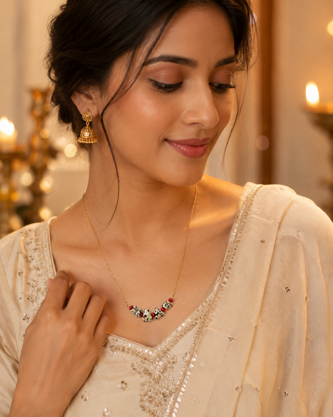 Spotted Ember Dalmatian Stone Mini Necklace – view 7 | Pathrohi