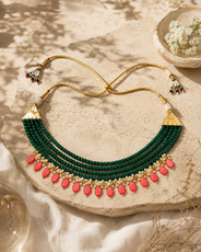 Maragatha Green & Coral Agate Choker – view 3 | Pathrohi