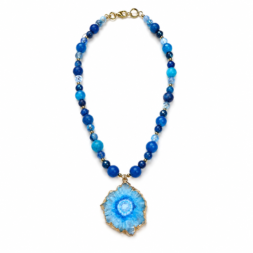 Turquoise Tide Blue Onyx Slice Pendant Necklace – view 1 | Pathrohi