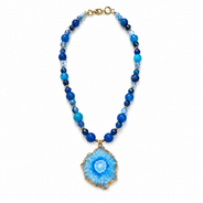Turquoise Tide Blue Onyx Slice Pendant Necklace – view 1 | Pathrohi