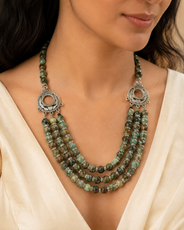 African Turquoise Three-Layer Silver Accent Necklace – view 4 | Pathrohi