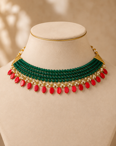Maragatha Green & Coral Agate Choker