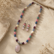 Front view of Pastel Rose Quartz Multicolour Set handcrafted by Pathrohi