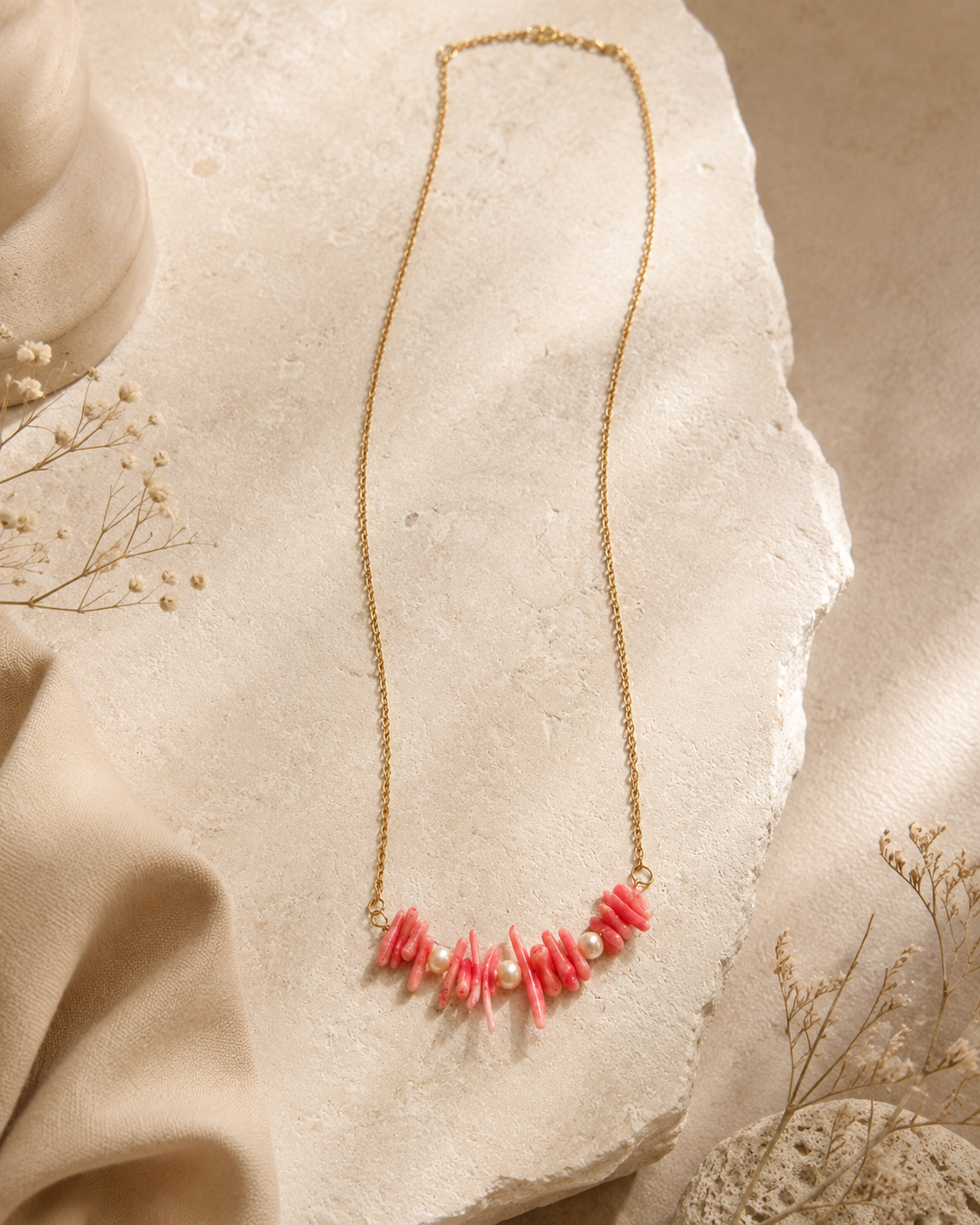 Coral Whisper Pearl Mini Necklace – view 4 | Pathrohi