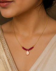 Garnet Tide Freshwater Coin Pearl Necklace – view 2 | Pathrohi