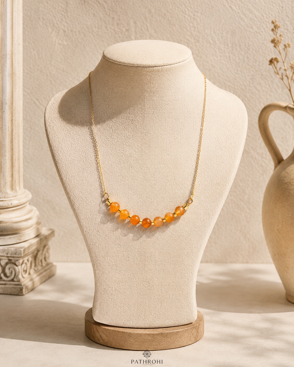 Sunlit Carnelian Brass-Spacer Mini Necklace – view 8 | Pathrohi