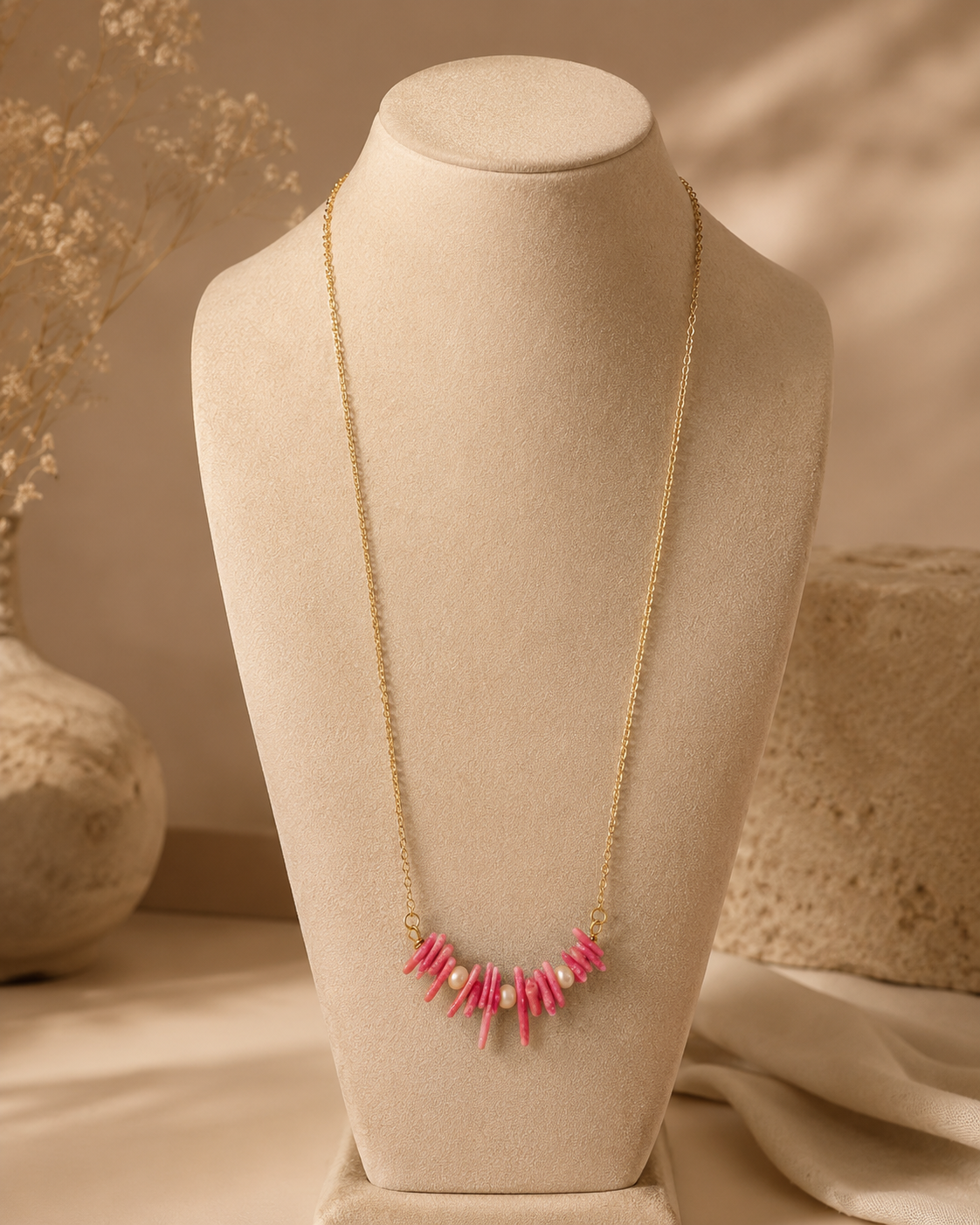 Coral Whisper Pearl Mini Necklace – view 5 | Pathrohi
