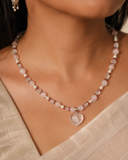 Close-up of Blush Agate Heart Pendant Necklace showing pendant and finishing details