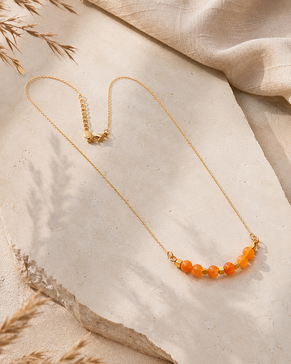 Sunlit Carnelian Brass-Spacer Mini Necklace – view 1 | Pathrohi
