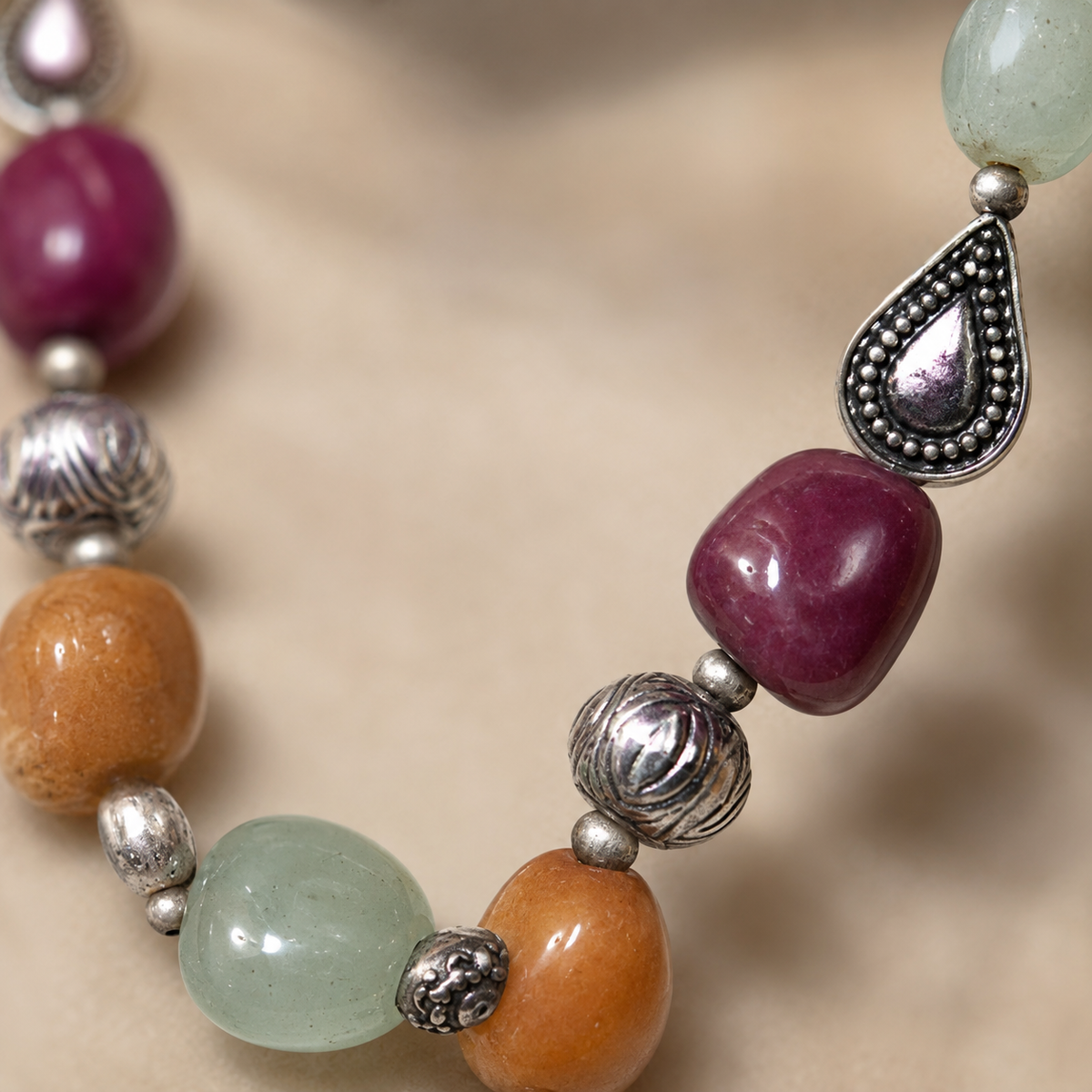 Angled view of Chunky Multicolour Statement Set handcrafted by Pathrohi