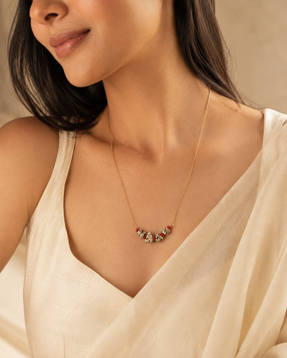 Spotted Ember Dalmatian Stone Mini Necklace – view 6 | Pathrohi