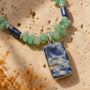 Detailed view of Sodalite Aventurine Pendant Necklace showing stone and bead arrangement