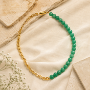 Detailed view of Green Agate Half-Chain Bead Necklace showing stone and bead arrangement