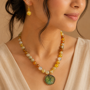 Close-up of Citrine Solar Bloom Necklace Set showing pendant and finishing details