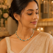 Additional detail view of Aqua Agate & Semi-Cultured Pearl Beaded Necklace handcrafted by Pathrohi